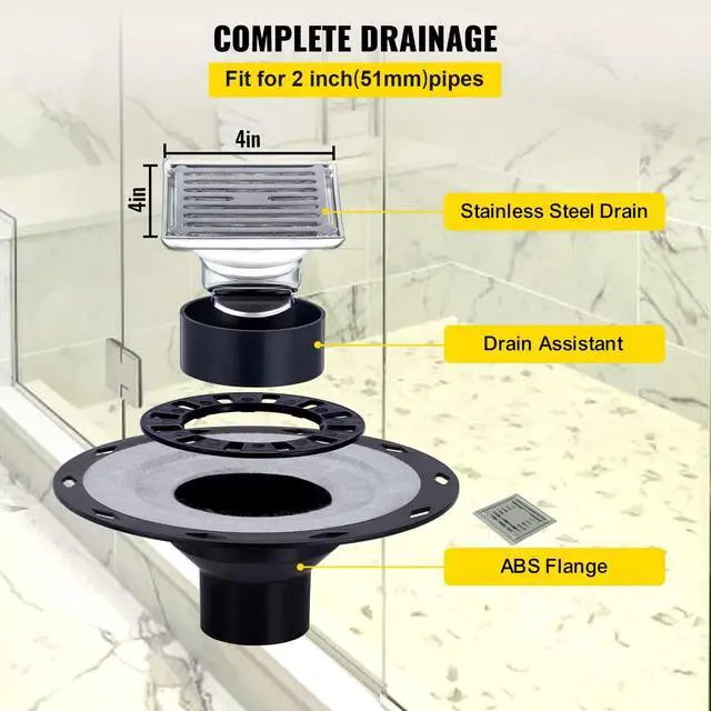 Alt view image 3 of 6 - Shower Curb Kit, 38"x60" Watertight Shower Curb Overlay with 4" ABS Offset Bonding Flange, 4" Stainless Steel Grate, 2 Cuttable Shower Curb and Trowel, Shower Pan Slope Sticks Fit for Bathroom