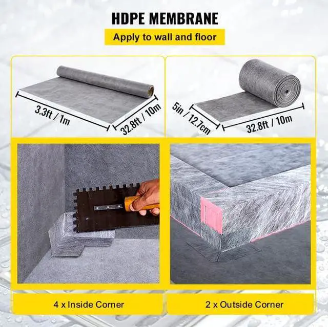 Alt view image 5 of 6 - Shower Curb Kit, 38"x60" Watertight Shower Curb Overlay with 4" ABS Offset Bonding Flange, 4" Stainless Steel Grate, 2 Cuttable Shower Curb and Trowel, Shower Pan Slope Sticks Fit for Bathroom