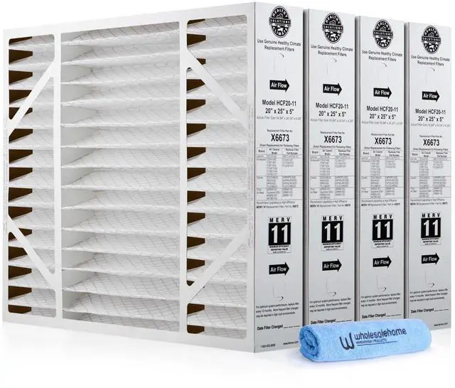 Main image of Lennox X6673 20x25x5 Air Filter MERV 11 HVAC AC Furnace Filters, Lennox Filter for Home with Cleaning Cloth, 4-Pack (Actual Size: 19.75 x 24.75 x 4.38 Inches)
