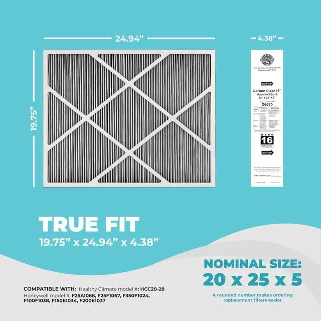 Alt view image 2 of 6 - Lennox X6675 20x25x5 Air Filter, Lennox Carbon Clean Merv 16 Home Furnace Filter for HVAC system 2 Pack with Cleaning Cloth
