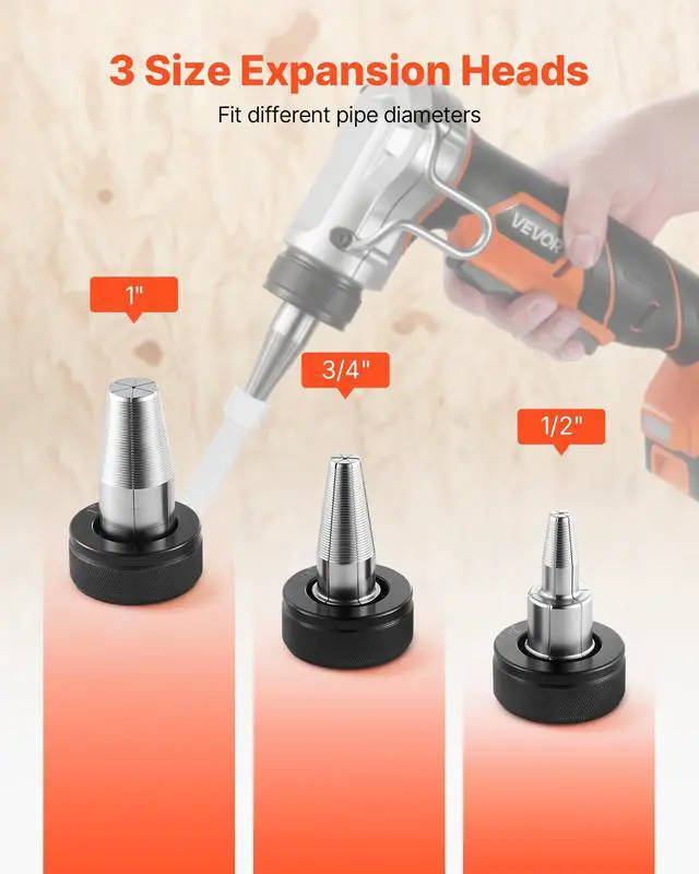 Alt view image 3 of 6 - Cordless Tube Expander, 20V Max Electric Tubing Expansion Tool for 1/2", 3/4", 1" PEX-A Pipes, 22000RPM Pipe Expander with 3 Expanding Head, 2pcs 2AH Battery, Fast Charger & Carrying Case