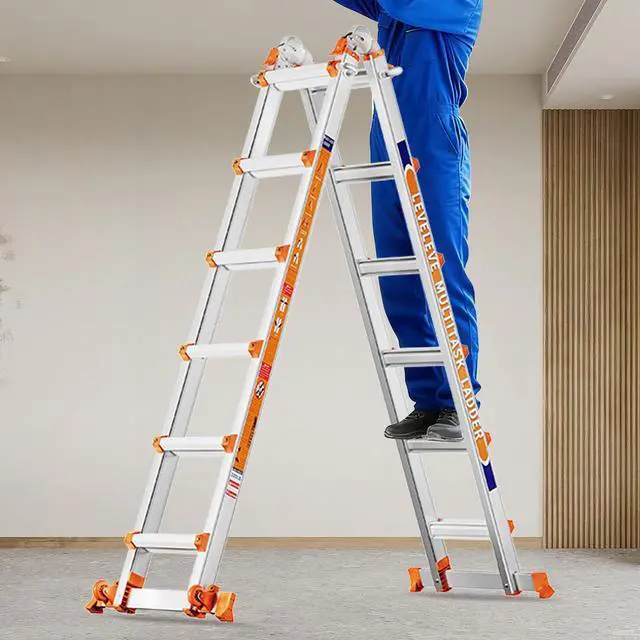 Main image of A Frame 6 Step Ladder, 20FT Extension Ladder with Stabilizer Bar & Wheels,330 lbs Security Load Multi Position Ladder for Stairs Home Indoor Outdoor Roof
