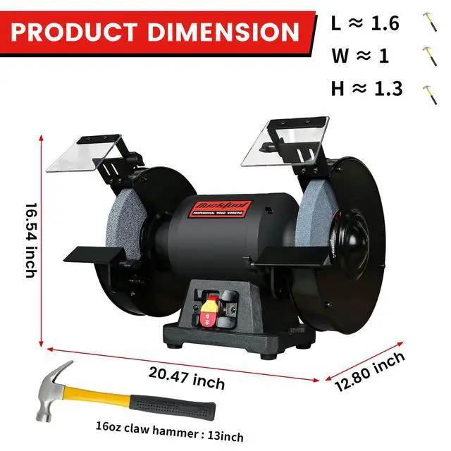 Alt view image 5 of 6 - 1.5HP 10 Inch Low Speed Bench Grinder, 1750 RPM Table Grinder with 13A Motor, High Precision Wobble-free Wheel Grinder, TDS-250