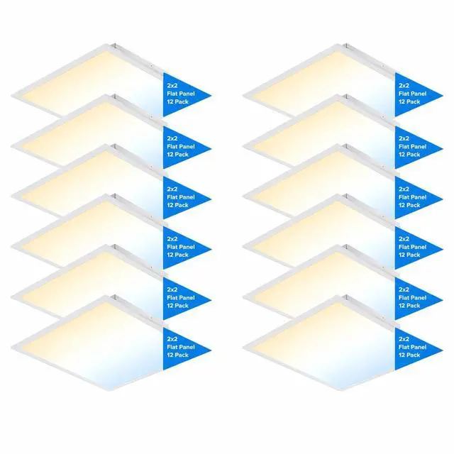 Main image of 12 Pack 2x2 LED Flat Panel Light for Drop Ceiling, 5200lm Selectable 20W/25W/30W/35W/40W, Color Temperature 3000K/3500K/4000K/5000K/6500K, 0-10V Dimmable, 120-277V, ETL