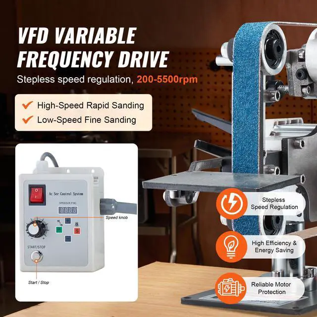 Alt view image 3 of 6 - Belt Grinder Sander, 30 x 1-Inch Variable Speed Belt Polisher with VFD, 550W Polishing Grinding Machine with 2 Grinding Moulds & 3PCS Sanding Belts for Metalworking, Knife Making