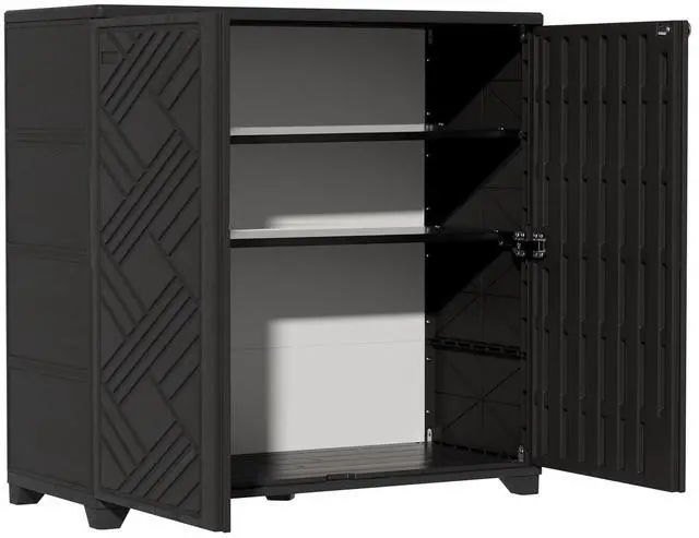 Main image of Indoor/Outdoor Storage Cabinet Waterproof, 34"x15"x34" Plastic Outdoor Storage Box for Garden Balcony Bathroom, All Weather Outdoor Storage Clearance, DIY Usage, with 2 Shelf (Black)