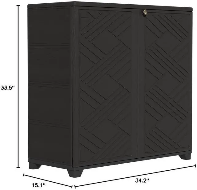 Alt view image 3 of 6 - Indoor/Outdoor Storage Cabinet Waterproof, 34"x15"x34" Plastic Outdoor Storage Box for Garden Balcony Bathroom, All Weather Outdoor Storage Clearance, DIY Usage, with 2 Shelf (Black)