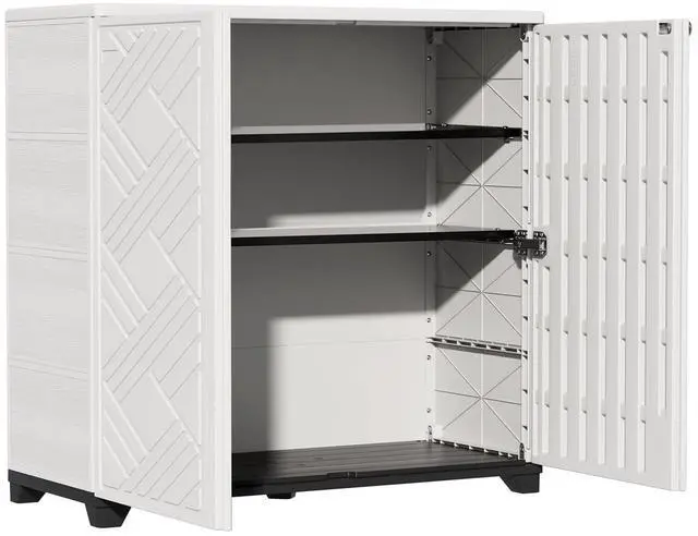 Main image of Indoor/Outdoor Storage Cabinet Waterproof, 34"x15"x34" Plastic Outdoor Storage Box for Garden Balcony Bathroom, All Weather Outdoor Storage Clearance, DIY Usage, with 2 Shelf (White)
