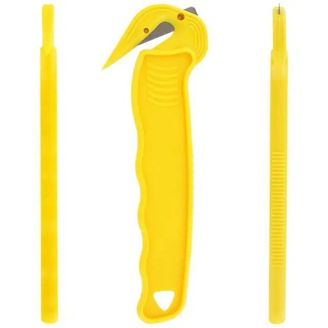 Alt view image 3 of 6 - Disposable Film Cutter, Sharp & Durable Steel Blade, Safe and Efficient Cutting Design for Shrink Wrap, Stretch Wrap, Tape, and Plastic Straps, Yellow (100)