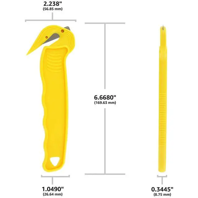 Alt view image 4 of 6 - Disposable Film Cutter, Sharp & Durable Steel Blade, Safe and Efficient Cutting Design for Shrink Wrap, Stretch Wrap, Tape, and Plastic Straps, Yellow (100)