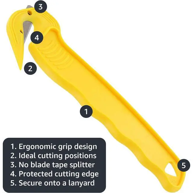 Alt view image 5 of 6 - Disposable Film Cutter, Sharp & Durable Steel Blade, Safe and Efficient Cutting Design for Shrink Wrap, Stretch Wrap, Tape, and Plastic Straps, Yellow (100)