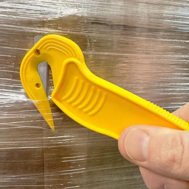 Alt view image 6 of 6 - Disposable Film Cutter, Sharp & Durable Steel Blade, Safe and Efficient Cutting Design for Shrink Wrap, Stretch Wrap, Tape, and Plastic Straps, Yellow (100)