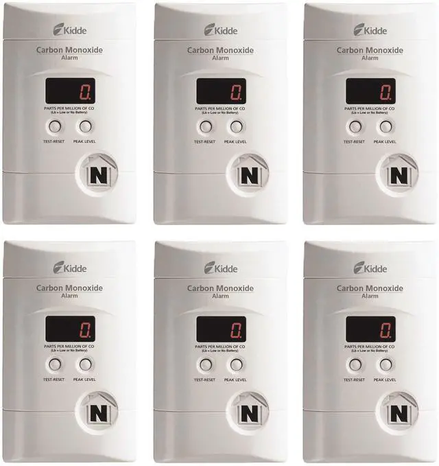Main image of Carbon Monoxide Detector, Plug In Wall with 9-Volt Battery Backup, Digital LED Display - 6 Pack