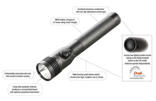 Alt view image 6 of 6 - 75456 Stinger DS HL 800-Lumen 24000-Candela Rechargeable LED Flashlight with Dual Switches and 12-Volt DC Charger, Black