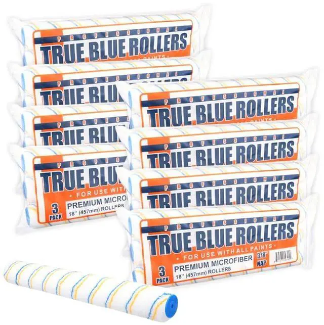 Main image of True Blue 18" Professional Paint Roller Covers, 18 Inch, Best for All Types of Painting Surfaces, Refill Bulk Pack (24, 3/8" Nap)