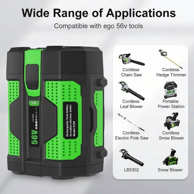 Alt view image 5 of 6 - 12000mAh Replacement for EGO 56V Battery BA4200T BA5600T BA2800T BA1400T Compatible with EGO Cordless Lawn Mower Blower