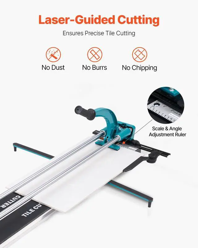 Alt view image 3 of 6 - Manual Tile Cutter, 48 inch Professional Porcelain Ceramic Tile Cutter, Double Rails with Tungsten Carbide Cutting Wheel, Anti-Skid Feet & Infrared Positioning for Home Industrial