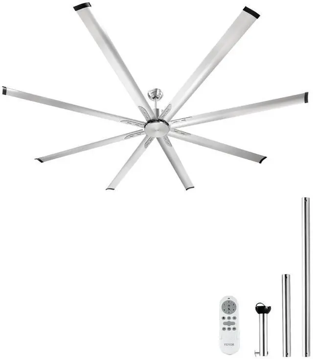 Main image of 96 In Ceiling Fan without Light, 6-Speed Remote Control, Aluminum 8-Blade, Reversible DC Motor, Modern Low Profile Flush Mount Fan for Bedroom, Living Room, Patio, Indoor/Outdoor, Brushed Nickel