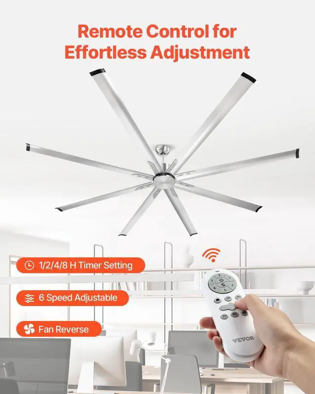 Alt view image 5 of 6 - 96 In Ceiling Fan without Light, 6-Speed Remote Control, Aluminum 8-Blade, Reversible DC Motor, Modern Low Profile Flush Mount Fan for Bedroom, Living Room, Patio, Indoor/Outdoor, Brushed Nickel