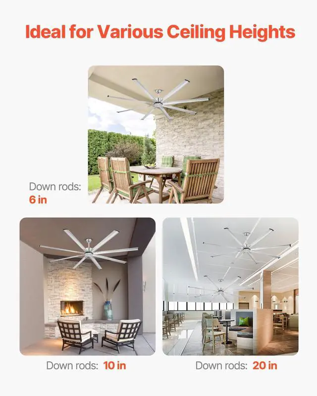 Alt view image 6 of 6 - 96 In Ceiling Fan without Light, 6-Speed Remote Control, Aluminum 8-Blade, Reversible DC Motor, Modern Low Profile Flush Mount Fan for Bedroom, Living Room, Patio, Indoor/Outdoor, Brushed Nickel