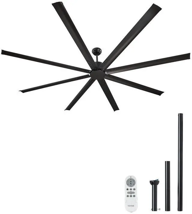 Main image of 96 In Ceiling Fan without Light, 6-Speed Remote Control, Aluminum 8-Blade, Reversible DC Motor, Modern Low Profile Flush Mount Exterior Fan for Bedroom, Living Room, Patio, Indoor/Outdoor, Black