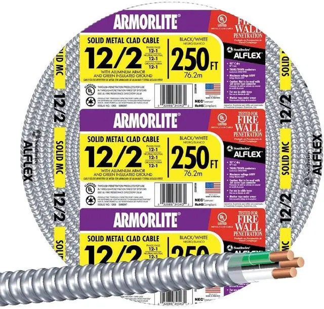 Main image of 68580055 250 ft 12/2 solid CU MC Lite Cable, Aluminum