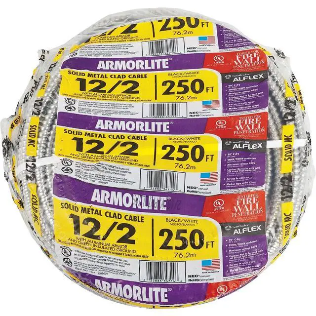 Alt view image 2 of 3 - 68580055 250 ft 12/2 solid CU MC Lite Cable, Aluminum