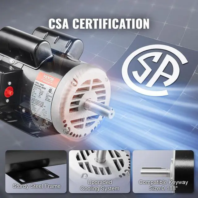 Alt view image 5 of 6 - 5HP Air Compressor Electric Motor, 230V 25 Amps, 56HZ Frame 3450RPM, 7/8" Keyed Shaft, 2.25" Shaft Length, Single Phase, CCW/CW (Factory Setting is CCW)