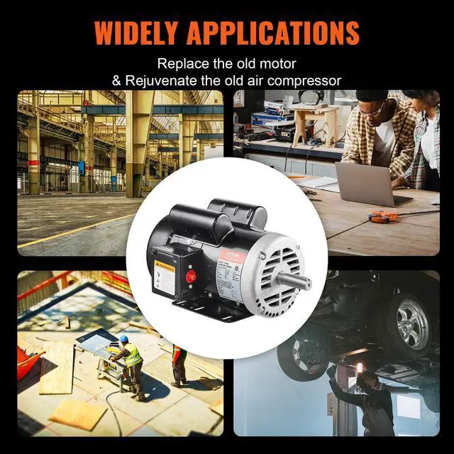 Alt view image 6 of 6 - 5HP Air Compressor Electric Motor, 230V 25 Amps, 56HZ Frame 3450RPM, 7/8" Keyed Shaft, 2.25" Shaft Length, Single Phase, CCW/CW (Factory Setting is CCW)