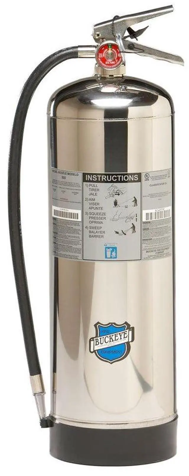 Main image of 50000 Stainless Steel Water Pressurized Hand Held Fire Extinguisher with Wall Hook, 2.5 Gallon Agent Capacity, 7" Diameter x 9" Width x 24-1/2" Height