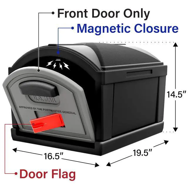 Alt view image 6 of 6 - T4 Extra Large Capacity XL Dig-Free Mailbox with Durable Construction, Weather-Resistant Design, and Easy No-Dig Installation, Front Door Only, Black, Made in the USA