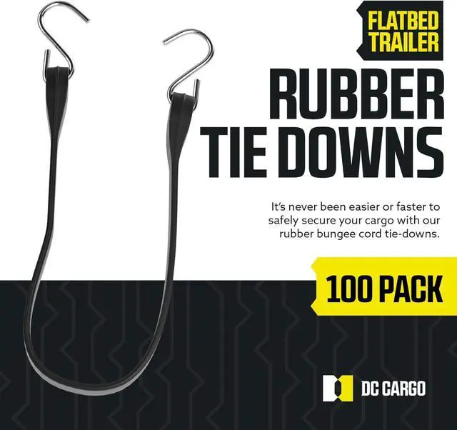 Alt view image 2 of 6 - Pack of 100 Tarp Straps, 21" Long Natural Rubber Bungee Cord Tie-Downs Ideal for Securing Tarps, Canvases, Cargo in Cold Climates. Trailer Tie-Downs w/Metal S-Hooks, by