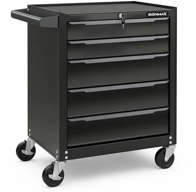 Main image of 5-Drawer Rolling Tool Chest, Steel Tool Storage Cabinet with Handle, Hanging Holes, Central Keyed Locking System, Universal Lockable Wheels, Tool Organizer Box for Garage Workshop
