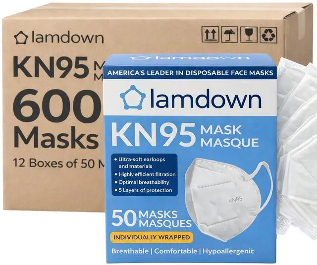 Main image of (600-Pack) KN95 Face Masks, Individually Wrapped, Premium Disposable Dust Mask, White