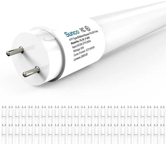 Main image of Sunco 50 Pack T8 LED Bulbs 4 Foot, Tube Light Bulbs Ballast Bypass, 48 Inch Fluorescent Replacement, 2200 LM, 18W, 6000K Daylight Deluxe, Single Ended Power, Type B, Frosted Lens UL