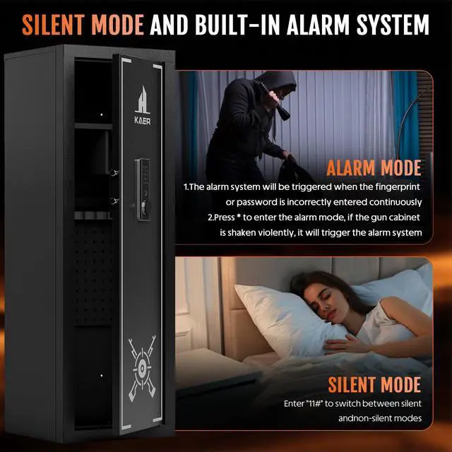 Alt view image 4 of 6 - 13-15 Biometric Gun Safe for Rifles and Pistols,Gun Safes with Adjustable Cabinet & Pistols Racks,Fingerprint Gun Cabinet with Alarm,Heavy Duty Steel Rifle Safe for Home Garage Bedroom