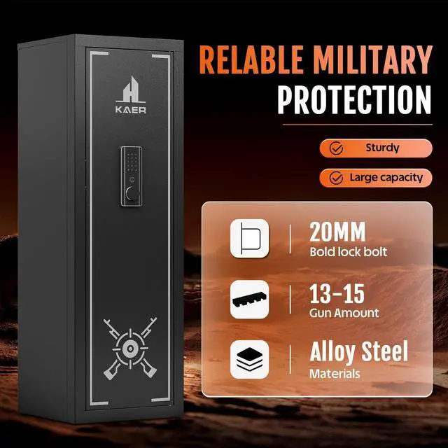 Alt view image 5 of 6 - 13-15 Biometric Gun Safe for Rifles and Pistols,Gun Safes with Adjustable Cabinet & Pistols Racks,Fingerprint Gun Cabinet with Alarm,Heavy Duty Steel Rifle Safe for Home Garage Bedroom