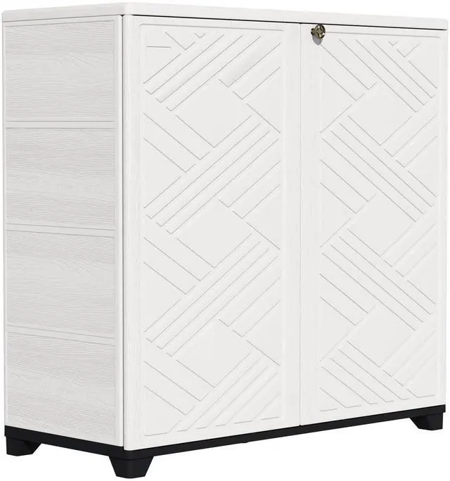 Main image of Indoor/Outdoor Storage Cabinet Waterproof, 34"x15"x34" Plastic Outdoor Storage Box for Garden Balcony Bathroom, All Weather Outdoor Storage Clearance, DIY Usage, with 1 Shelf (White)