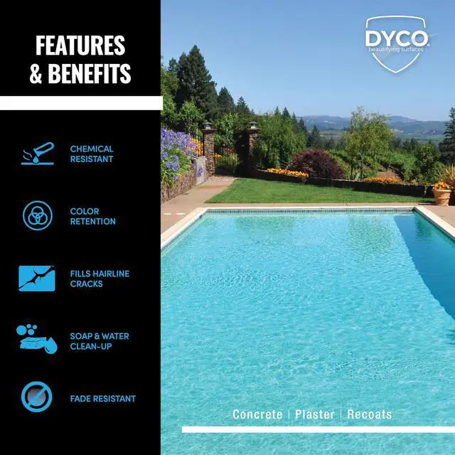 Alt view image 4 of 6 - Dyco Waterborne Acrylic Pool Paint, Resistant to UV, Water, Salt, Chemicals, Fading, Cracking & More, Seals Hairline Cracks (Ocean Blue, 5 Gallon)
