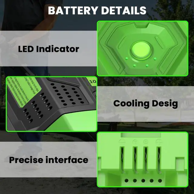Alt view image 3 of 6 - 2Packs 10000mAh Battery Replacement for EGO 56V Battery and Charger Compatible with EGO 56 Volts Bettery BA1400 BA4200 BA2800 BA2800T BA1400T BA2240 Cordless Power Tools