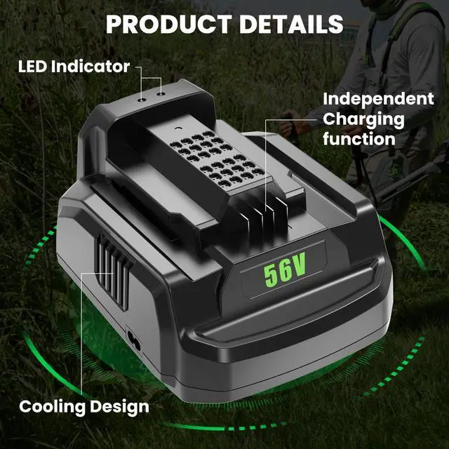 Alt view image 4 of 6 - 2Packs 10000mAh Battery Replacement for EGO 56V Battery and Charger Compatible with EGO 56 Volts Bettery BA1400 BA4200 BA2800 BA2800T BA1400T BA2240 Cordless Power Tools