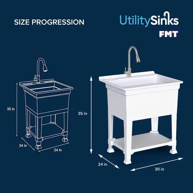 Alt view image 2 of 6 - Freestanding Utility Sink for Laundry Room & Garage, 30" x 24", White