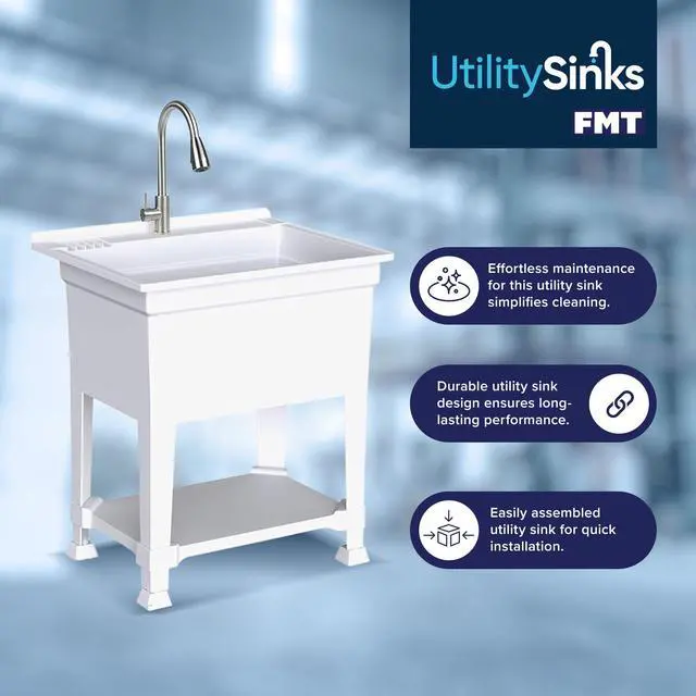 Alt view image 3 of 6 - Freestanding Utility Sink for Laundry Room & Garage, 30" x 24", White