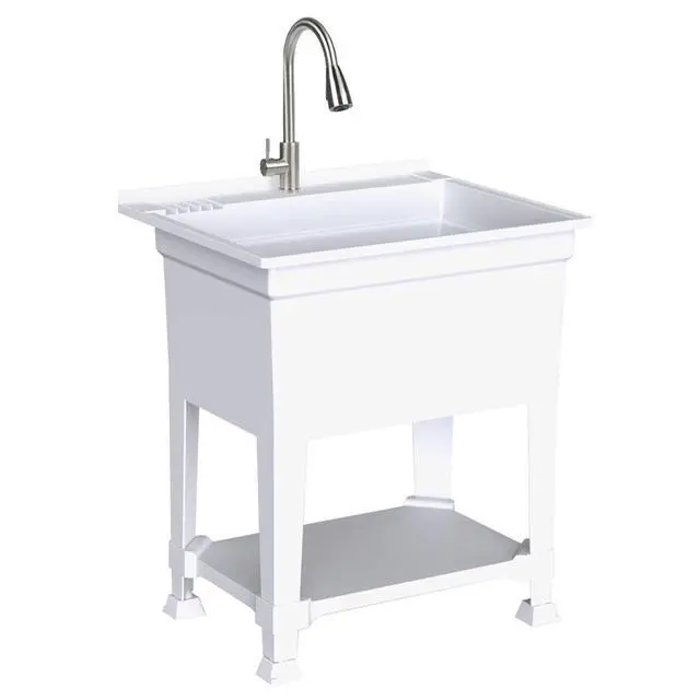 Alt view image 6 of 6 - Freestanding Utility Sink for Laundry Room & Garage, 30" x 24", White