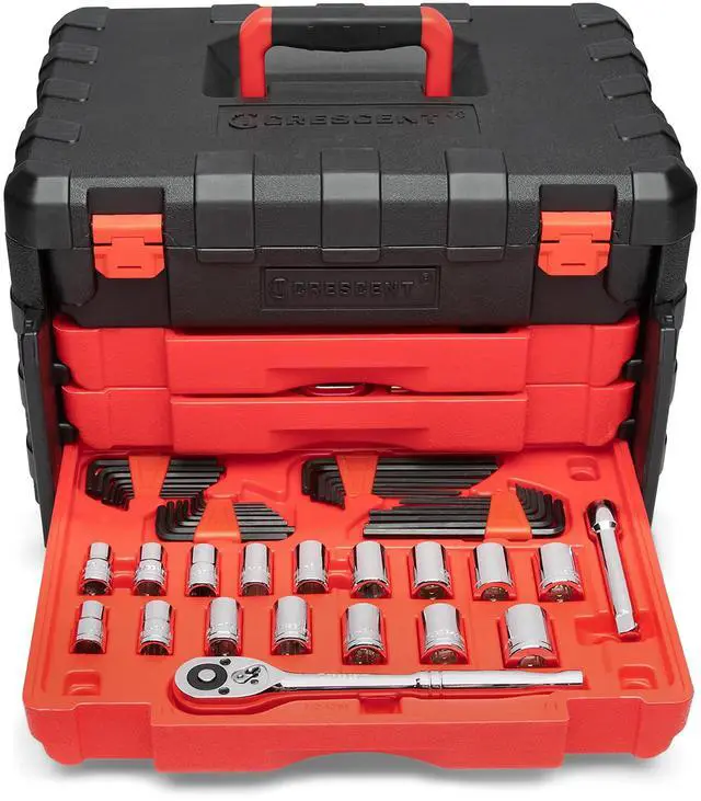 Alt view image 2 of 6 - 229 Piece 1/4", 3/8" & 1/2" Drive Mechanics Hand Tool Set with 3 Drawer Storage Case - CTK229C