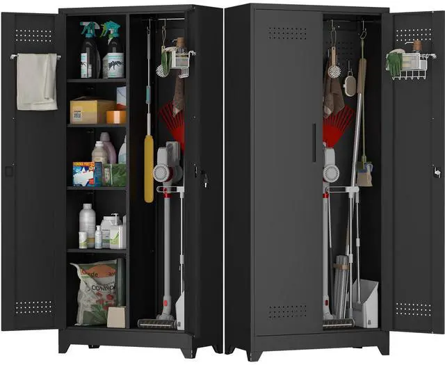Main image of Metal Locking Cabinet, 72.8" Tall Storage Cabinet for Broom, Garage Storage Cabinet with Doors and Shelves, Heavy Duty Tool Cabinet for Home Office, School, Basement,Gym