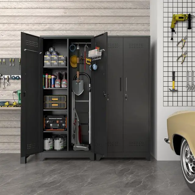 Alt view image 2 of 6 - Metal Locking Cabinet, 72.8" Tall Storage Cabinet for Broom, Garage Storage Cabinet with Doors and Shelves, Heavy Duty Tool Cabinet for Home Office, School, Basement,Gym
