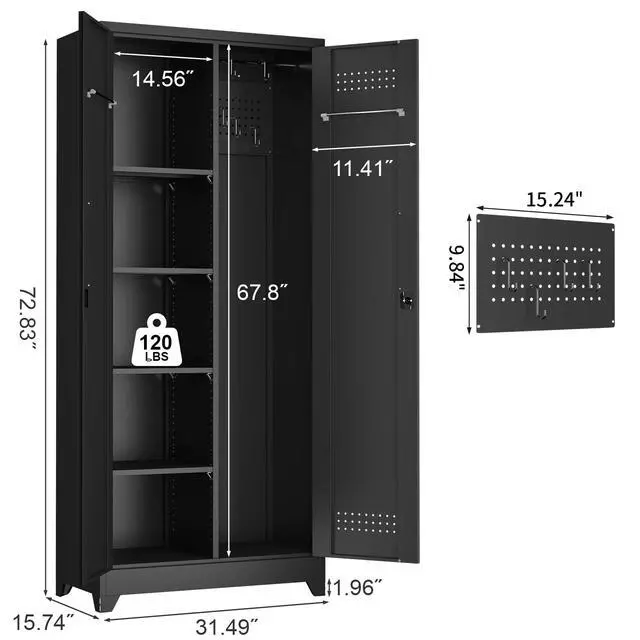 Alt view image 3 of 6 - Metal Locking Cabinet, 72.8" Tall Storage Cabinet for Broom, Garage Storage Cabinet with Doors and Shelves, Heavy Duty Tool Cabinet for Home Office, School, Basement,Gym