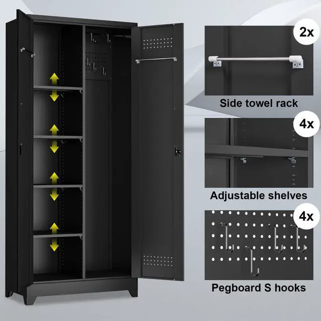 Alt view image 5 of 6 - Metal Locking Cabinet, 72.8" Tall Storage Cabinet for Broom, Garage Storage Cabinet with Doors and Shelves, Heavy Duty Tool Cabinet for Home Office, School, Basement,Gym
