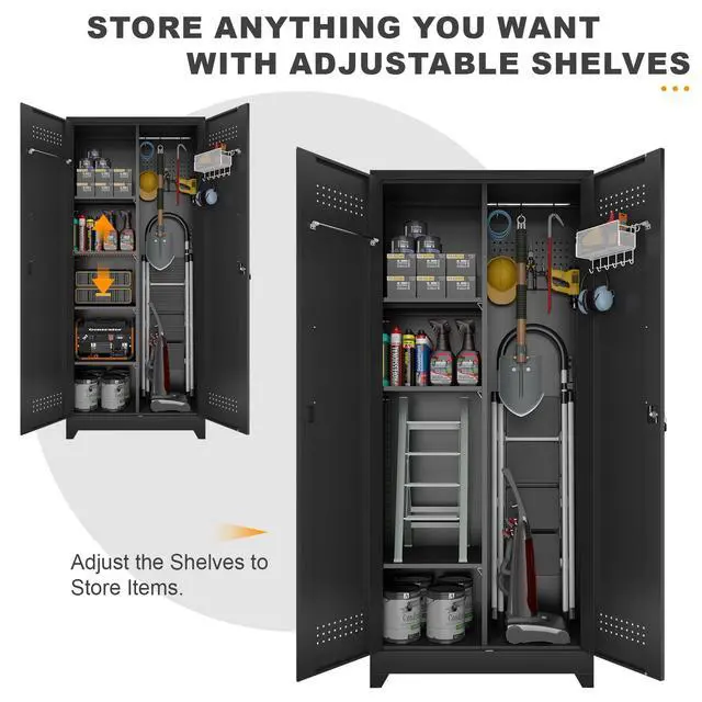 Alt view image 6 of 6 - Metal Locking Cabinet, 72.8" Tall Storage Cabinet for Broom, Garage Storage Cabinet with Doors and Shelves, Heavy Duty Tool Cabinet for Home Office, School, Basement,Gym